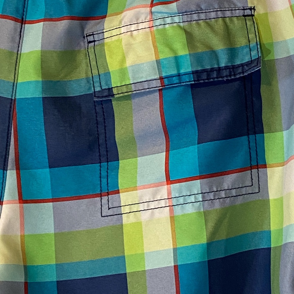 Hollister Boardshorts Swim Trunks Men's Size Large Blue Neon Green Plaid Unlined - Picture 6 of 12